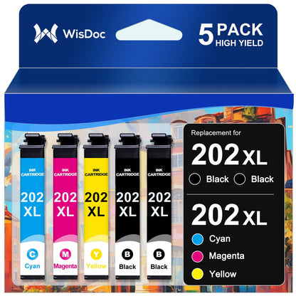 202XL Ink Cartridge for Epson XP-5100 WF-2860 Compatible with Epson Printer (2 Black, 1 Cyan, 1 Magenta, 1 Yellow, 5 Pack)