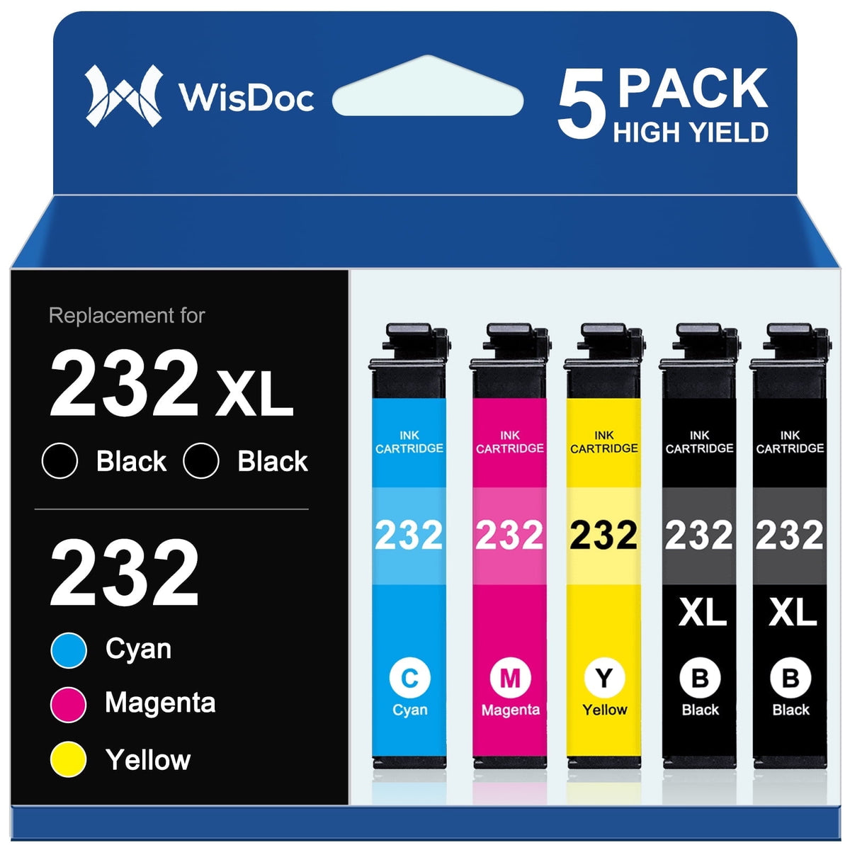 232XL Ink Cartridges for Epson 232XL 232 Ink for Workforce WF-2930 WF-2950 Expression XP-4200 XP-4205 Compatible with Epson Printer (Black,Cyan,Magenta,Yellow, 5-Pack)