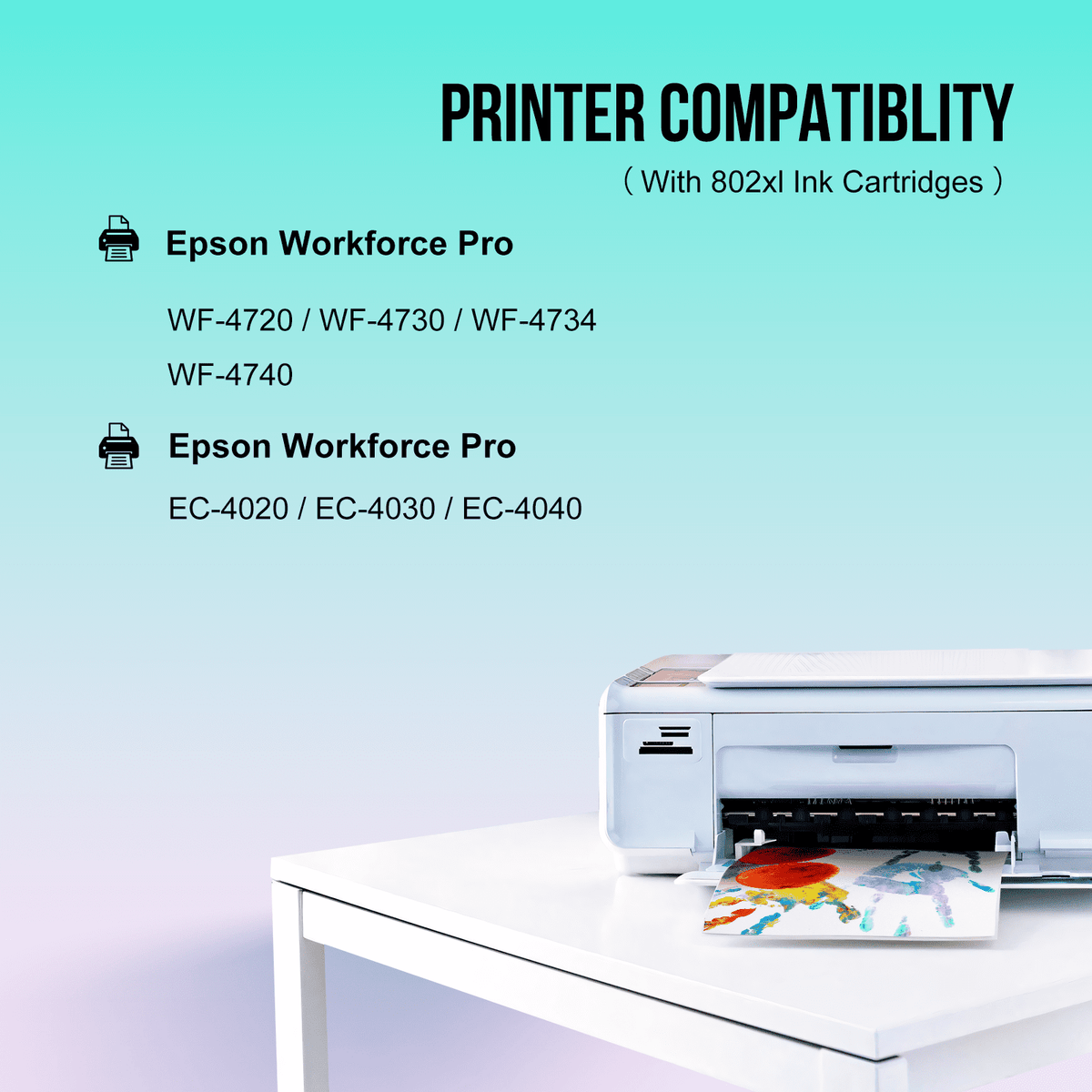 802 Ink Cartridge for Epson ink 802 XL 802XL to use with Workforce Pro WF-4730 WF-4720 WF-4734 Compatible with Epson Printer (Black Cyan Magenta Yellow, 4-Pack)