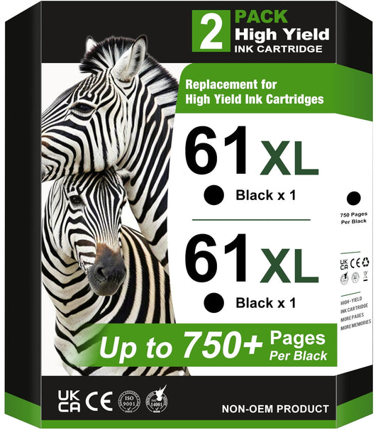 61 Ink Cartridges Compatible for HP 61XL 61 XL for HP Envy 4500 4501 4502 5530 Deskjet 2540 30501000 1050 1056 1510 1512 1010 1055 OfficeJet 4630 Printer (2 Black)