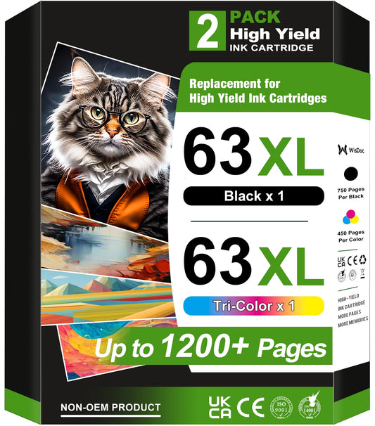 63XL 63 xl Ink Cartridge 2 Pack Compatible for HP Officejet 5255 5257 5258 5259 5200 5252 Printer (Black/Tri-Color)