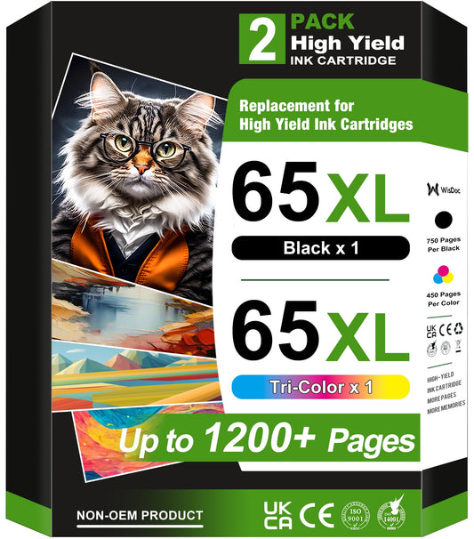 65XL Ink Cartridges for 65 Ink Cartridge for AMP 100 120 for Deskjet 3772 3752 3755 Envy 5055 5010 5000 Printer (Black, Tri-Color)