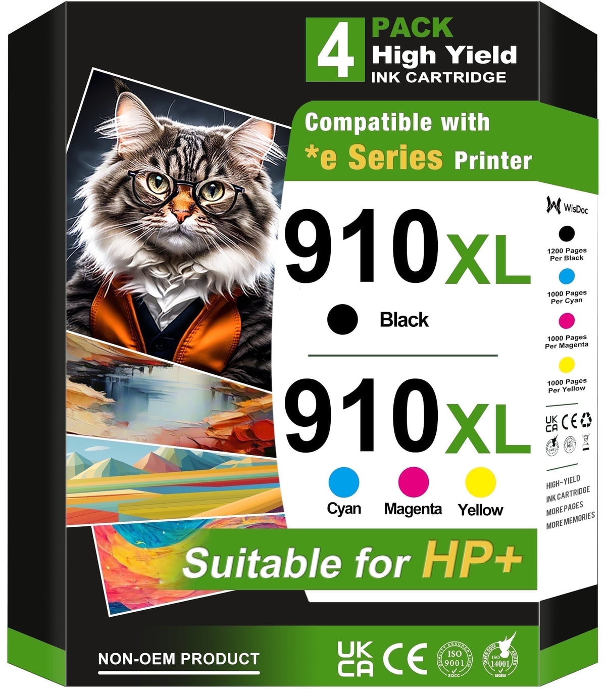 910XL Ink Cartridges Compatible With HP 910 Ink Cartridges for 910 HP Ink for HP OfficeJet Pro 8025e 8015e 8022e 8028e 8035e 8025 8035 8020 8022 Printer (4-Pack)