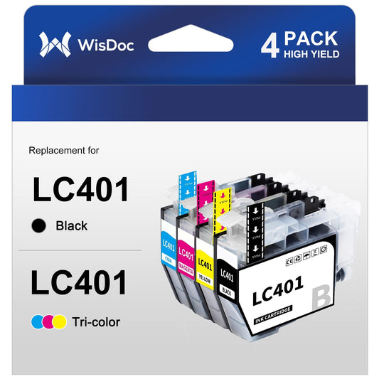 LC401 Ink Cartridge for Brother LC401 Ink for MFC-J1170DW MFC-J1010DW MFC-J1012DW Printer (1 Black, 1 Cyan, 1 Magenta, 1 Yellow)