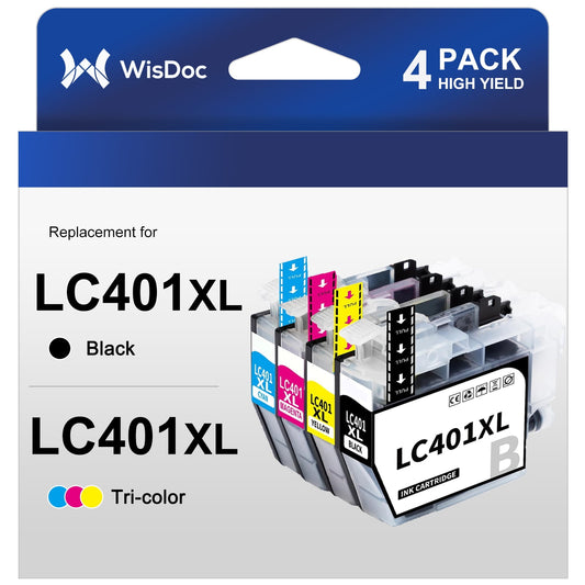 LC401 Ink Cartridges  for Brother LC401XL LC 401 XL for Brother MFC-J1010DW MFC-J1012DW MFC-J1170DW Printer(Black Cyan Magenta Yellow, 4 Pack)