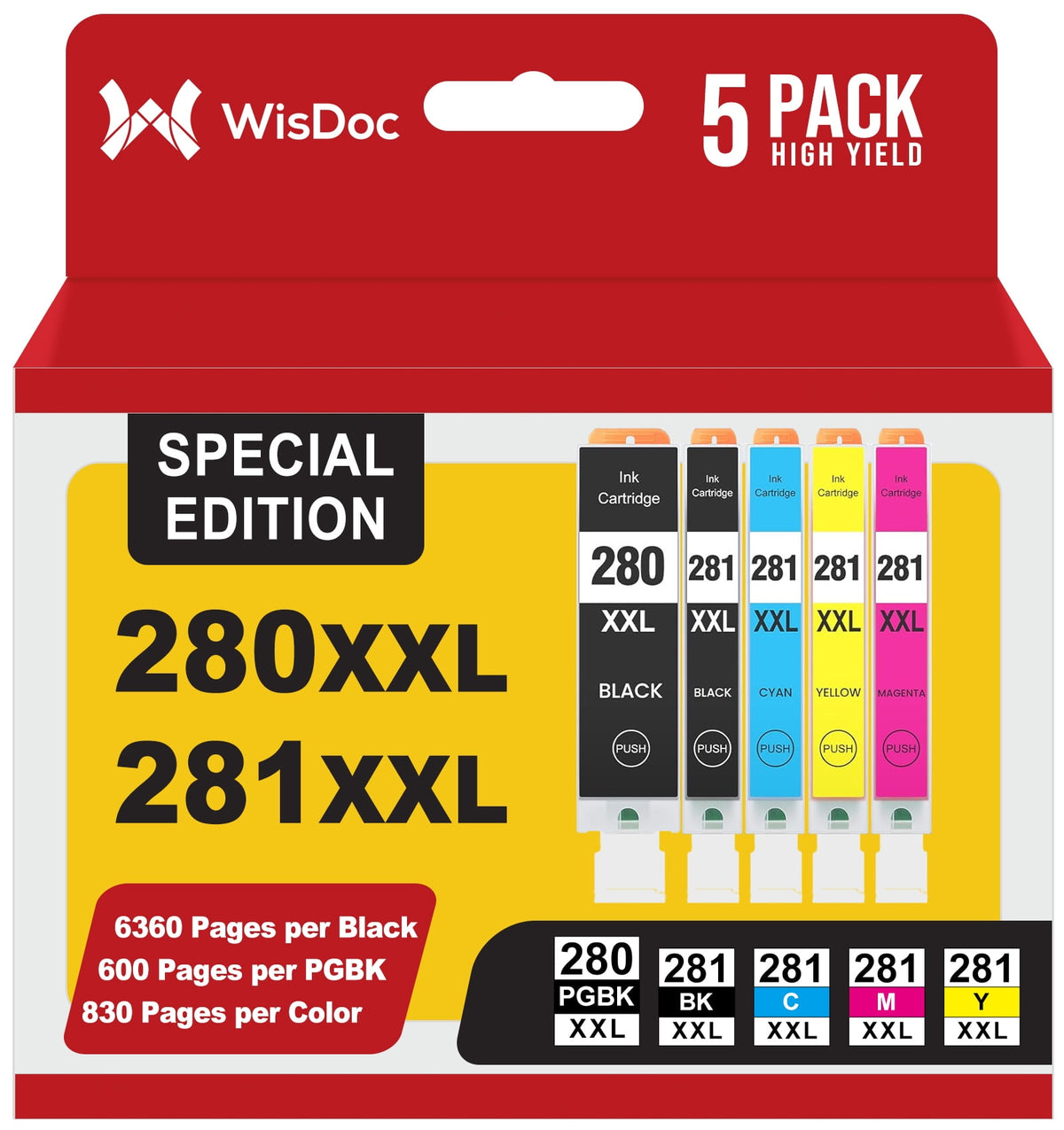 PGI-280XXL CLI-281XXL for Canon 280 281 Ink Cartridges for Canon TR8620A Ink Cartridges TR8620 TR8520 TR8600 TS6120 TS9521C Printer(5PK)
