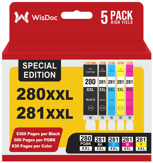 PGI-280XXL CLI-281XXL for Canon 280 281 Ink Cartridges for Canon TR8620A Ink Cartridges TR8620 TR8520 TR8600 TS6120 TS9521C Printer(5PK)